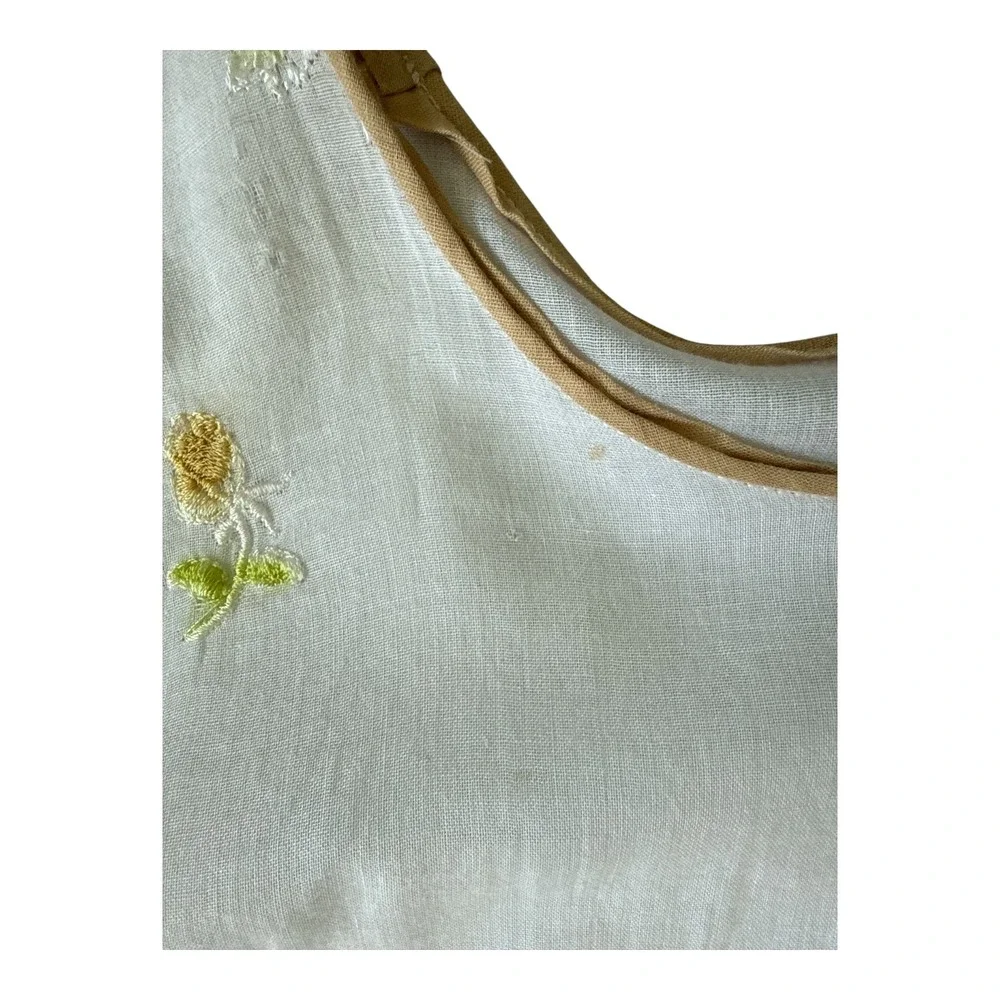 VTG Cottagecore Floral Embroidered Linen Midi Dress | white/Cream
